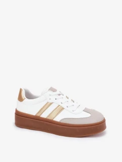 Dámské tenisky na platformě z eko kůže Elaraven – bílo-zlaté 