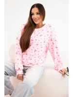 Dámská viskózová mikina s květy a dlouhým rukávem růžová model 21924553 - K-Fashion
