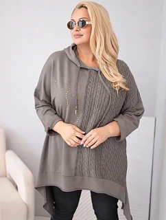 Dámská bavlněná mikina Plus Size s kapucí a pletenou vsadkou fango