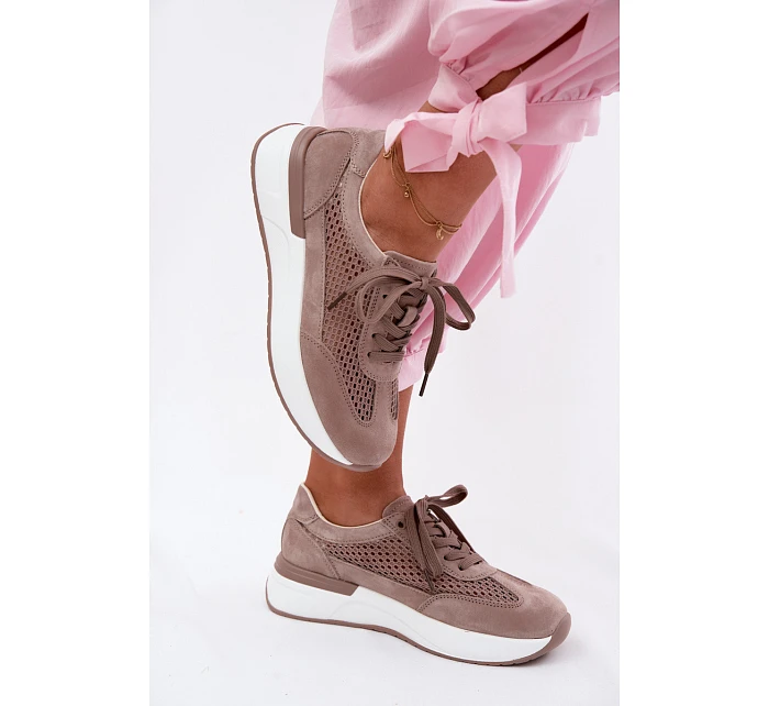 Kožené Semišové Tenisky Na Platformě Tmavě Béžové Norisa