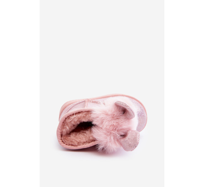 Dětské sněhule zateplené kožíškem, světle růžové Betty Ears