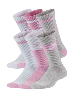 Nike Everyday Cush Crew Youth ponožky bílé, růžové, šedé CK7302 905