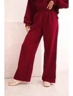 Dámská bavlněná souprava se širokými nohavicemi a mikinou s dlouhým rukávem bordó