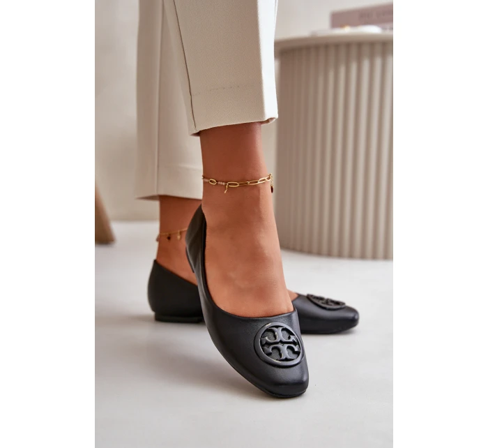 Dámské baleríny s ozdobou z eko kůže černé model 21667166 - Boto