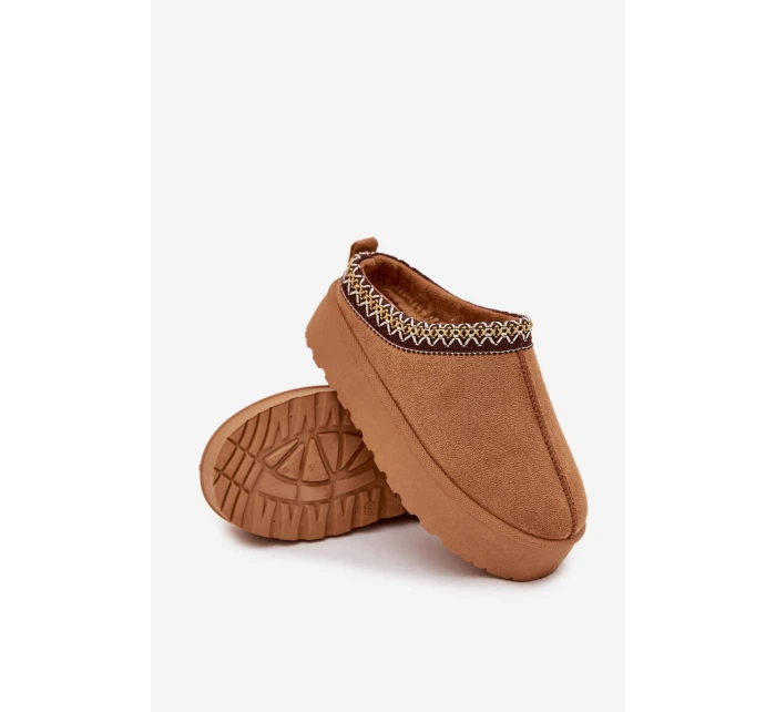 Dětské/módní sněhule s výšivkou na platformě Jolisse – camel