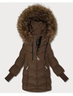 Hnědá dámská zimní bunda s stahovacími lemy model 21794509 - HAPPY HOUSE Hnědá dámská zimní bunda s stahovacími lemy model 21794509 - HAPPY HOUSE