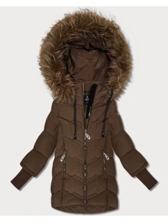 Hnědá dámská zimní bunda s úpletovými stahovacími lemy Goodlookin (KK60615)