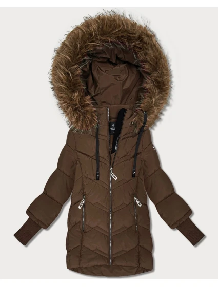 Hnědá dámská zimní bunda s úpletovými stahovacími lemy Goodlookin (KK60615)