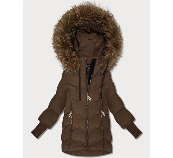 Hnědá dámská zimní bunda s stahovacími lemy model 21794509 - HAPPY HOUSE Hnědá dámská zimní bunda s stahovacími lemy model 21794509 - HAPPY HOUSE