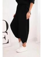Dámský teplákový komplet z silnějšího materiálu se širokými nohavicemi černý Dámský teplákový komplet z silnějšího materiálu se širokými nohavicemi černý