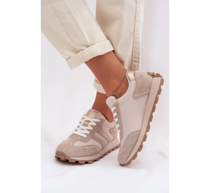 Kožené dámské tenisky na platformě model 22013931 Béžové - S.Barski