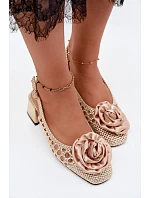 Dámské sandály na podpatku s ozdobou Zlaté model 22220806 - Artiker Dámské sandály na podpatku s ozdobou Zlaté model 22220806 - Artiker