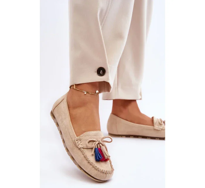 Semišové Mokasíny S Mašlí A Třásněmi Béžove Dorine Semišové Mokasíny S Mašlí A Třásněmi Béžove Dorine