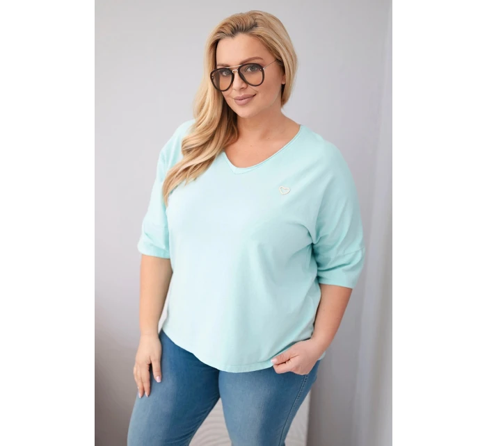 Dámská bavlněná oversize halenka Plus Size s výstřihem do V mentolová