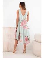 Dámské bavlněné oversize šaty s výstřihem do V a květinovým potiskem tmavě mátové