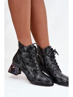 Dámské lakované boty Artiker – šedé, z přírodní kůže, na podpatku s krystalky Dámské lakované boty Artiker – šedé, z přírodní kůže, na podpatku s krystalky