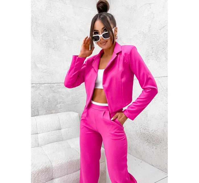 Dámský komplet ve fuchsijové barvě - krátké sako a široké kalhoty (8263)