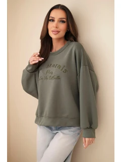 Dámská mikina s výšivkou volného střihu masełkowa khaki