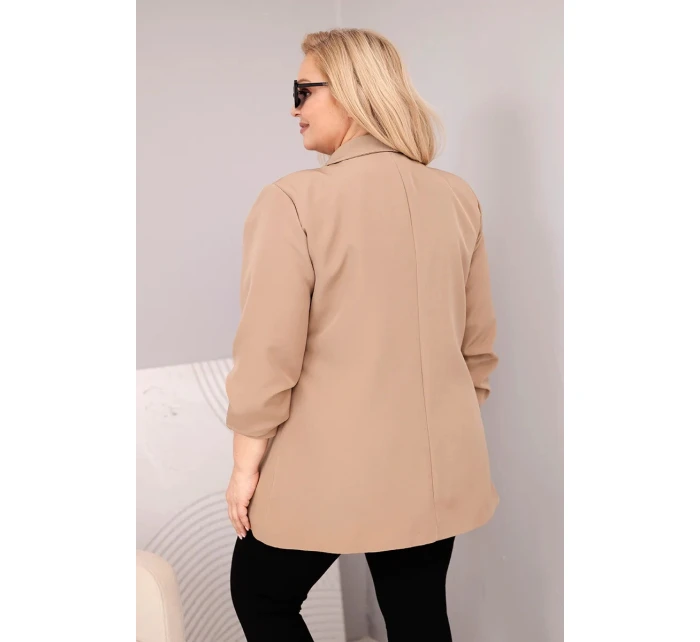 Dámské sako Plus Size elegantní tmavě camelové