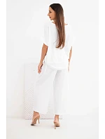 Dámský viskózový komplet: halenka s krátkým rukávem a kalhoty se širokou nohavicí ecru