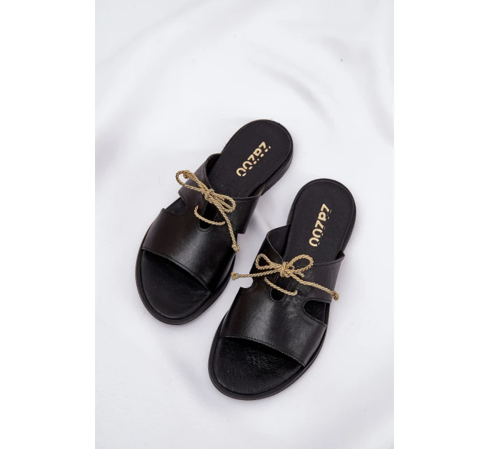 Dámské kožené sandály na plochém podpatku Zazoo 3022 černé