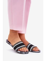 Vzorované Ploché Dámské Pantofle Černé model 21689579 - Boto Vzorované Ploché Dámské Pantofle Černé model 21689579 - Boto