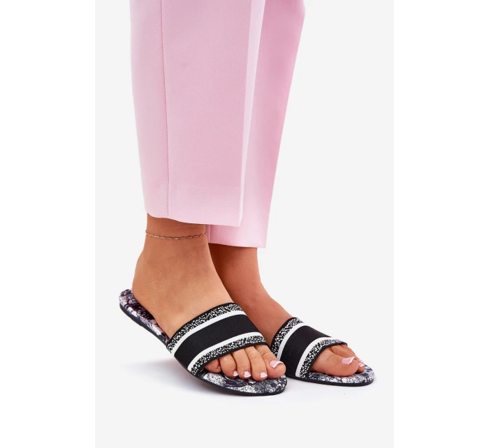 Vzorované Ploché Dámské Pantofle Černé model 21689579 - Boto Vzorované Ploché Dámské Pantofle Černé model 21689579 - Boto