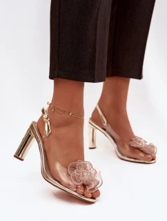 Sandály na podpatku s ozdobou a krystaly D&A MR52-236 zlaté