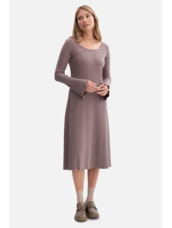 B308 Midi šaty z žebrového úpletu - kakao