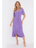 model 22040683 Zavinovací midi šaty s volánem a řasením světle fialové - Moe