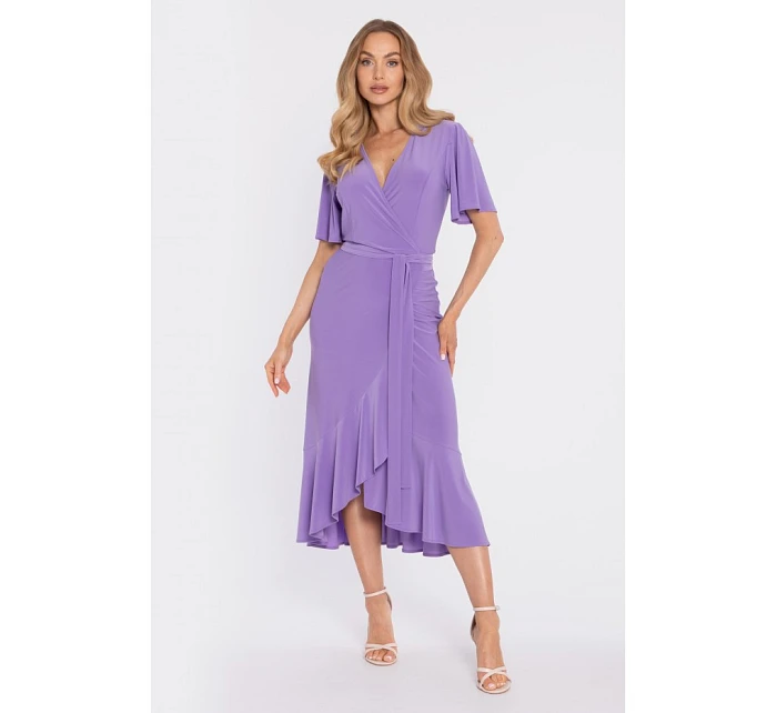 model 22040683 Zavinovací midi šaty s volánem a řasením světle fialové - Moe