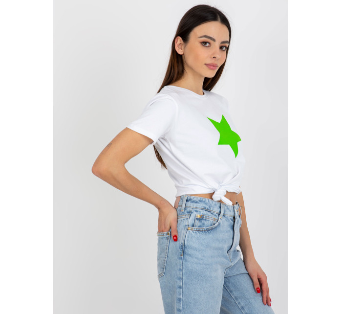 Bílé a zelené tričko BASIC FEEL GOOD s hvězdným potiskem