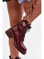 Dámské kožené workery na podpatku s ozdobným detailem Artiker – bordó