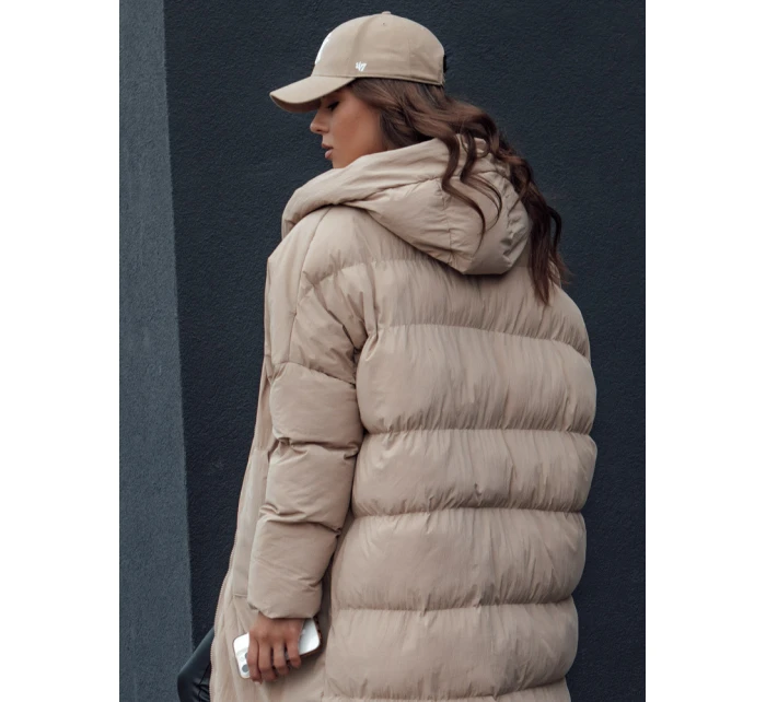Dámská zimní dlouhá bunda oversize s kapucí MELVIN tmavě béžová FashionStreet TY4509