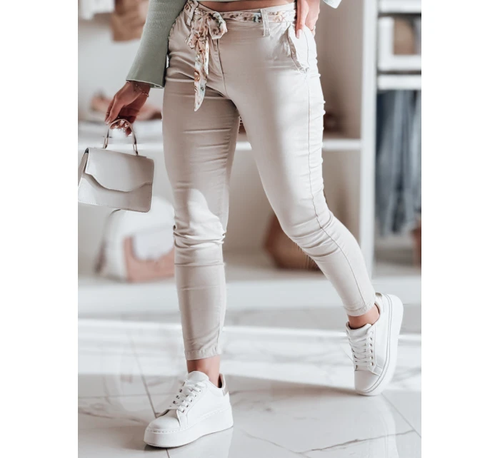 Dámské látkové chinos kalhoty s páskem ROSSALI light beige FashionStreet UY2537