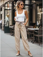 Dámské kalhoty s vysokým pasem a záševky béžové FashionStreet UY2900 Dámské kalhoty s vysokým pasem a záševky béžové FashionStreet UY2900