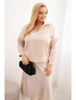 Dámský komplet Plus Size se  a krajkou béžový model 21486200 - K-Fashion
