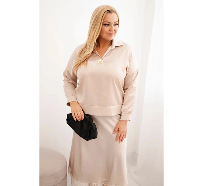 Dámský komplet Plus Size se  a krajkou béžový model 21486200 - K-Fashion