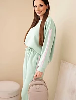 Dámský viskózový máslový komplet s lampasy tmavý mentolový