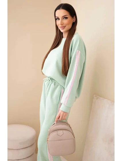 Dámský viskózový máslový komplet s lampasy tmavý mentolový Dámský viskózový máslový komplet s lampasy tmavý mentolový