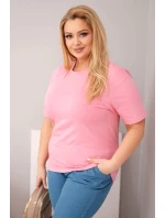 Dámská bavlněná halenka Plus Size s krátkým rukávem basic světle růžová