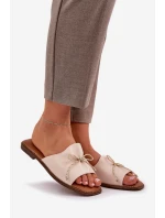 Sandály na ploché podrážce s ozdobnou mašlí béžové model 21684340 - Boto Sandály na ploché podrážce s ozdobnou mašlí béžové model 21684340 - Boto