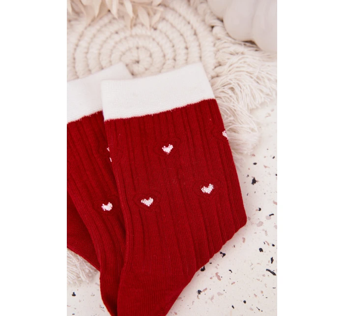 Dámské Vánoční Ponožky Ve Srdíčkách Červené
