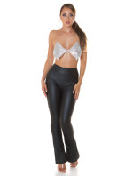 Sexy faux leather flared thermal pants highwaist