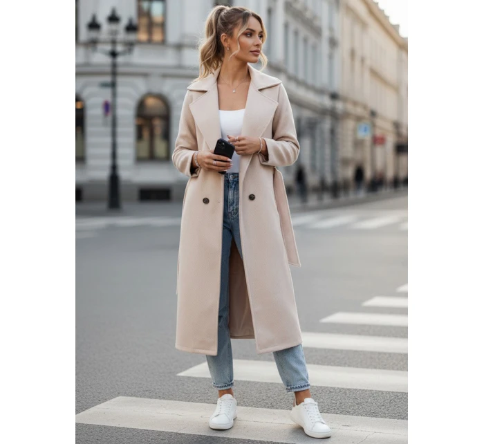 Dámský oversize kabát CASHMELY s dlouhým vázáním v béžové barvě FashionStreet NY0715