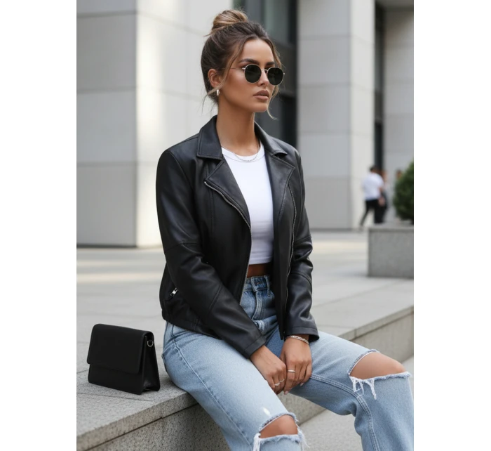 Dámská kožená krátká bunda ramon black FashionStreet TY5629