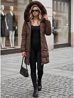 Dámská zimní prošívaná bunda s kapucí, hnědá, FashionStreet TY5825 Dámská zimní prošívaná bunda s kapucí, hnědá, FashionStreet TY5825