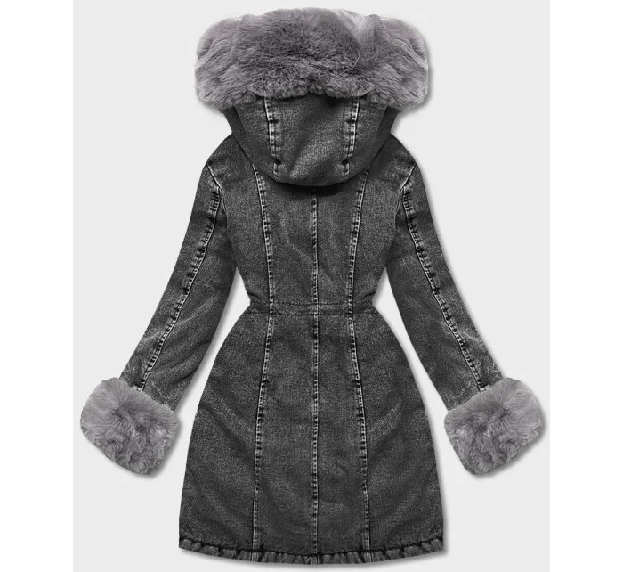 Černo/šedá dámská džínová bunda s kožešinovou podšívkou (B8068-109) Černo/šedá dámská džínová bunda s kožešinovou podšívkou (B8068-109)