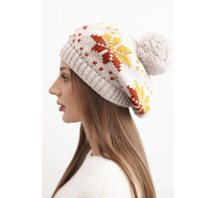 Dámská zimní čepice vlněná s krystaly a vzorem model 21859297 mocca - K-Fashion