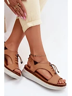 Kožené dámské sandály na platformě model 22149678 Camel - Maciejka